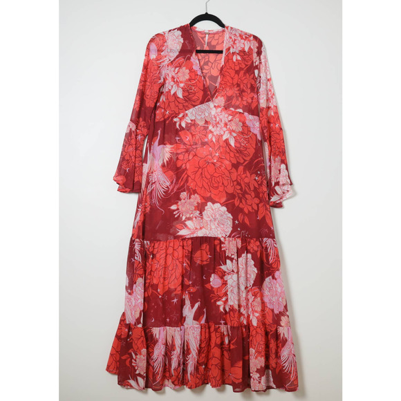 Free People Dresses & Skirts - Free People Red Moroccan Roll Sheer Full Length Maxi Dress